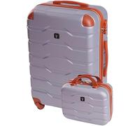 BERTOO Set di valigie Firenze Silver 2 in 1 (valigia grande + beauty case) - Guscio rigido in ABS resistente, 4 ruote girevoli rimovibili, lucchetto a combinazione