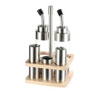 BERTY·PUYI Set Per Bottiglie Per Condimenti Con Base In Legno 5 Pezzi, Per Sale, Pepe, Aceto, Olio, Supporto Per Dispenser Aceto/Olio, Macina Sale, Macina Pepe.