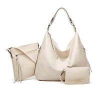 BERULL Borsa A Tracolla Da Donna 3 Pezzi Borsa A Tracolla Morbida in Pelle PU Borse Da Viaggio Di Grande Capacità Borsa Per La Spesa,Bianca,One Size