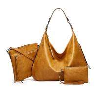 BERULL Borsa A Tracolla Da Donna 3 Pezzi Borsa A Tracolla Morbida in Pelle PU Borse Da Viaggio Di Grande Capacità Borsa Per La Spesa,Giallo,One Size