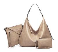BERULL Borsa A Tracolla Da Donna 3 Pezzi Borsa A Tracolla Morbida in Pelle PU Borse Da Viaggio Di Grande Capacità Borsa Per La Spesa,Grigio,One Size