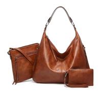 BERULL Borsa A Tracolla Da Donna 3 Pezzi Borsa A Tracolla Morbida in Pelle PU Borse Da Viaggio Di Grande Capacità Borsa Per La Spesa,Marrone,One Size