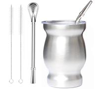 Beruth Bombilla Yerba Mate Gourd, set di tazze da tè in acciaio inox con coperchio multifunzionale, due cannucce e spazzole per la pulizia, tazza da caffè a doppia parete, isolamento termico, anti