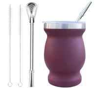 Beruth Mate Becher Set di Tazze da Tè in Acciaio Inossidabile con Coperchio Multifunzionale, Due Cannucce e Spazzole per la Pulizia, Isolamento Termico, Protezione Contro le Scottature, Rosso Vino