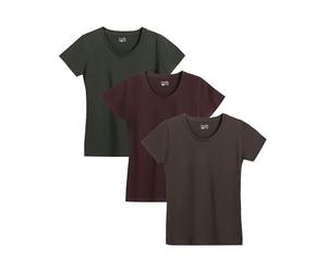 berydale Bd157 T-Shirt, Marrone Grigio, Verde Scuro, Bordeaux, S (Confezione da 3) Donne