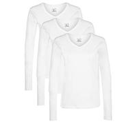 Berydale Maglietta a maniche lunghe con scollo a V in 100% cotone, Donna, Bianco (confezione da 3), XL