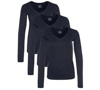Berydale Maglietta a maniche lunghe con scollo a V in 100% cotone, Donna, Blu scuro (confezione da 3), 2XL