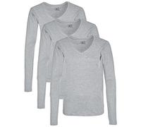 Berydale Maglietta a maniche lunghe con scollo a V in 100% cotone, Donna, Grigio (confezione da 3), S