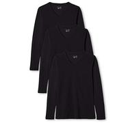 Berydale Maglietta a maniche lunghe con scollo a V in 100% cotone, Donna, Nero (confezione da 3), XS