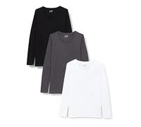 Berydale Maglietta a maniche lunghe con scollo rotondo in 100% cotone, Donna, Bianco/ferro battuto/nero (confezione da 3), M