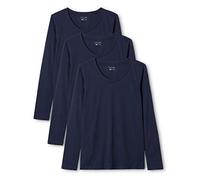 Berydale Maglietta a maniche lunghe con scollo rotondo in 100% cotone, Donna, Blu scuro (confezione da 3), M