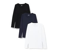 Berydale Maglietta a maniche lunghe con scollo rotondo in 100% cotone, Donna, Nero/bianco/blu navy (confezione da 3), L