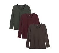berydale Maglietta Basic Girocollo a Maniche Lunghe da Donna, Confezione da 3 Pezzi, in 100% Cotone, a Maniche Lunghe, da Donna, in Diversi Colori
