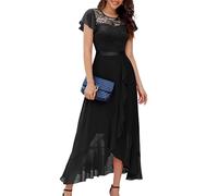 BeryLove Abiti formali per le donne 2025 ospite di nozze con fessura cocktail elegante pizzo lungo abito da ballo, nero, S