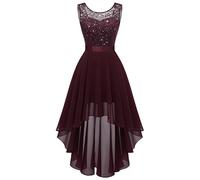 BeryLove - Abito da cocktail corto davanti e lungo sul retro, da donna, elegante, per matrimoni, feste, senza maniche, per damigella d'onore, XL