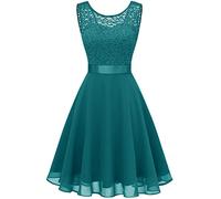 Berylove Abito da Donna in Pizzo da Damigella d'Onore Elegante Abito da Cocktail al Ginocchio in Chiffon Senza Maniche 05 Verde Pavone S