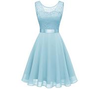 Berylove Abito da Donna in Pizzo da Damigella d'Onore Elegante Abito da Cocktail Lunghezza al Ginocchio in Chiffon Senza Maniche 05 Azzurro M