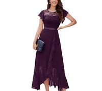 Berylove Abito da sera lungo elegante per abito da sposa con spacco abito da cocktail donna elegante con maniche elastico in vita, uva, L