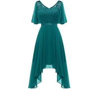 BeryLove Homecoming Cocktail Formale Partito Abito Damigella D'Onore Ospite di Nozze Una Linea Pizzo Elegante Flowy, Verde pavone, L