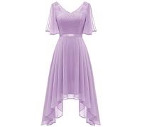 BeryLove Homecoming Cocktail Formale Partito Abito Damigella D'Onore Ospite di Nozze Una Linea Pizzo Elegante Flowy, Lavanda, XS