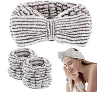 BESARME Set di 3 fasce per il lavaggio del viso, fascia per spa per il trucco della pelle fasce da polso per lavare il viso, fascia per asciugamano per la cura della pelle da donna (colore a righe)