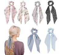 besbomig 6 Pezzi Scrunchies per Capelli Seta, Chiffon Vintage Floreale Elastici Capelli con Fiocco, Donna Titolare Coda di Cavallo Accessori per Ragazze