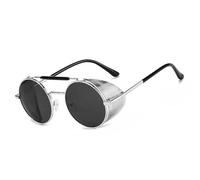 besbomig Occhiali da Sole da Uomo Donna Polarizzati Protezione Steampunk Rotondi in Metallo Alla Moda UV400