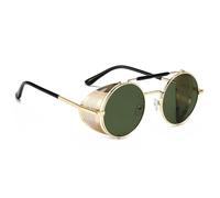 besbomig Occhiali da Sole da Uomo Donna Polarizzati Protezione Steampunk Rotondi in Metallo Alla Moda UV400