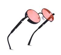 besbomig Occhiali da Sole da Uomo Donna Polarizzati Protezione Steampunk Vintage anni 90 Moda Rotondi Sunglasses