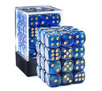 Bescon - Dadi in pietra di luna da 12 mm, a 6 facce, 91,4 cm, colore blu perlato, dadi D6 con verde brillante, 12 mm a sei facce (36) blocco di dadi in pietra di luna