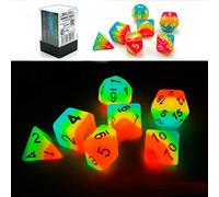 Bescon Fantasy Rainbow Glowing Polyhedral Dice 7pcs Set MIDNIGHT CANDY, Luminous RPG Dice Set Glow in Dark, Novelty DND Game Dice d4 d6 d8 d10 d12 d20 d% in Brick Box