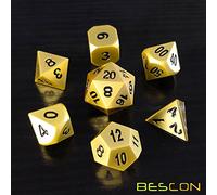 Bescon Heavy Duty Deluxe Matt Golden Solid Metal Dice Set, Golden Metallic Polyhedral D&D RPG Game Dice 7pcs Set