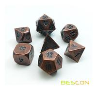 Bescon, set di 7 dadi poliedrici da gioco, per giochi di ruolo, D&D, rame antico, in metallo resistente