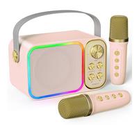 BESCOST Karaoke con 2 Microfono Wireless,Karaoke per Bambini 7 Effetti Sonori,Karaoke con Luce LED,Karaoke Professionale Completo,Cassa Bluetooth con Microfono Idea Regalo per Bambini