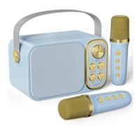 BESCOST Karaoke per Bambini Blu Professionale Completo con 2 Microfoni Wireless,Cassa Portatile 7 Effetti Sonori,Idea Regalo Compleanno,Giocattolo Natale 5-14 Anni