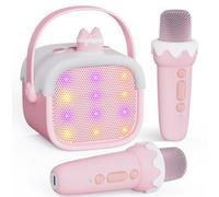 BESCOST Karaoke per Bambini,Karaoke con 2 Microfoni Senza Fili,Regalo Compleanno Bambina 3-12 Anni,Microfono Bambini, Luce LED e Cambia Voce