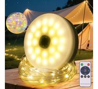BESCOST Luce Campeggio Multifunzione 10m,Luci da Esterno Ricaricabili Portatile 2 in 1,Accessori Campeggio,con Telecomando,1800mAh,Bianco e RGB Luci di Stringa da Campeggio per Tenda, Giardino