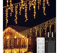 BESCOST Luci Natale da Esterno Cascata 400LED 10M con Telecomando Tenda Luminosa Esterno Prolungabile /8 Modalità/Timer, per Decorare Giardino, Balcone, Finestra Tetto Bianco Caldo