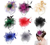 Besforta 8 cappelli da tè da donna con piume di fiori in rete fascinator cappello per cocktail party chiesa matrimonio