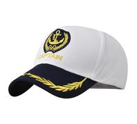 Besforta Cappello da Capitano con Ancora Ricamata Skipper da Barca Baseball Cap Regolabile Nautico Yacht Navy Marinaro, Bianco, 2-8