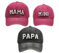 Besforta Set di 3 cappellini da Baseball Mama Papà e Mini Cappellini Regolabile in Cotone Ricamato Genitore-Bambino