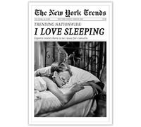 Beshdomp Poster vintage I Love Sleeping in bianco e nero giornale su tela Wall Art New York Times Magazine stampa pittura per casa camera da letto dormitorio bar carrello decorazione da parete 30,5 x