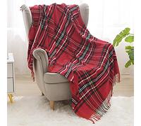 Beskie - Coperta in ciniglia, per divano e letto, da viaggio, motivo tartan rosso e nero,