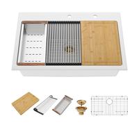 Beslend 33x22 Pollice Bianco Composito Drop In Lavello Da Cucina Granito Composito Lavello Da Cucina Postazione di Lavoro Topmount Lusso Sopra il Contatore Singola Vasca Lavello