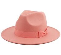 Besoogii Cappello Fedora classico a tesa larga da donna con fibbia per cintura in feltro Panama, Fiocco rosa, Taglia unica