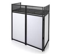 Bespeco DJTABM - Tavolo da DJ pieghevole in acciaio con borsa di trasporto. Piedini livellanti. Include copertura per facciata bianca e nera