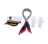 BESPORTBLE 1 set di cappello da capitano marinaio e sciarpa guanti costume set - Navy Marine Nautical Boat Captain Hat Yacht Accessories Halloween Party Dress Up