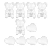 BESPORTBLE 10 Pezzi Modello in Schiuma a Forma di Cuore e Orsetto Bianco | Set da 5 Orsetti e 5 Cuori, Polistirene e Schiuma, per Decorazioni Nuziali e Lavori Creativi