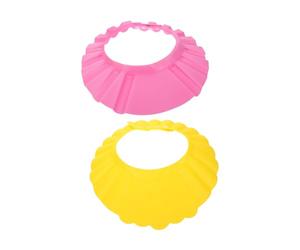 BESPORTBLE 2 Cuffia Doccia Regolabile in PE Spesso Para Shampoo per Bagnetto Ragazzo Visiera Protettiva per Lavaggio Rosa e Giallo