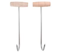 BESPORTBLE 2 Ganci per Carne a Forma di T in Acciaio Resistente con Manico in Legno Appendino per Carne da Macellaio Ganci Appuntiti per Appendere Maiale e Pollo Resistenti e Facili da